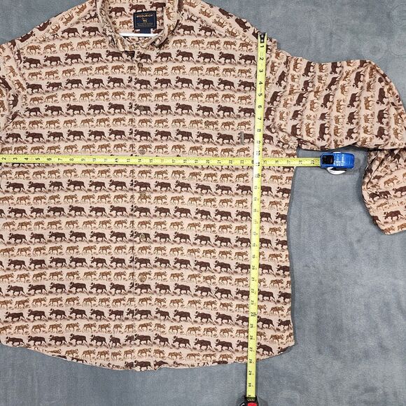 Woolrich Button Down Shirt 2XL 100% Cotton Brown Bison Moose Print Long Sleeve - Picture 7 of 7